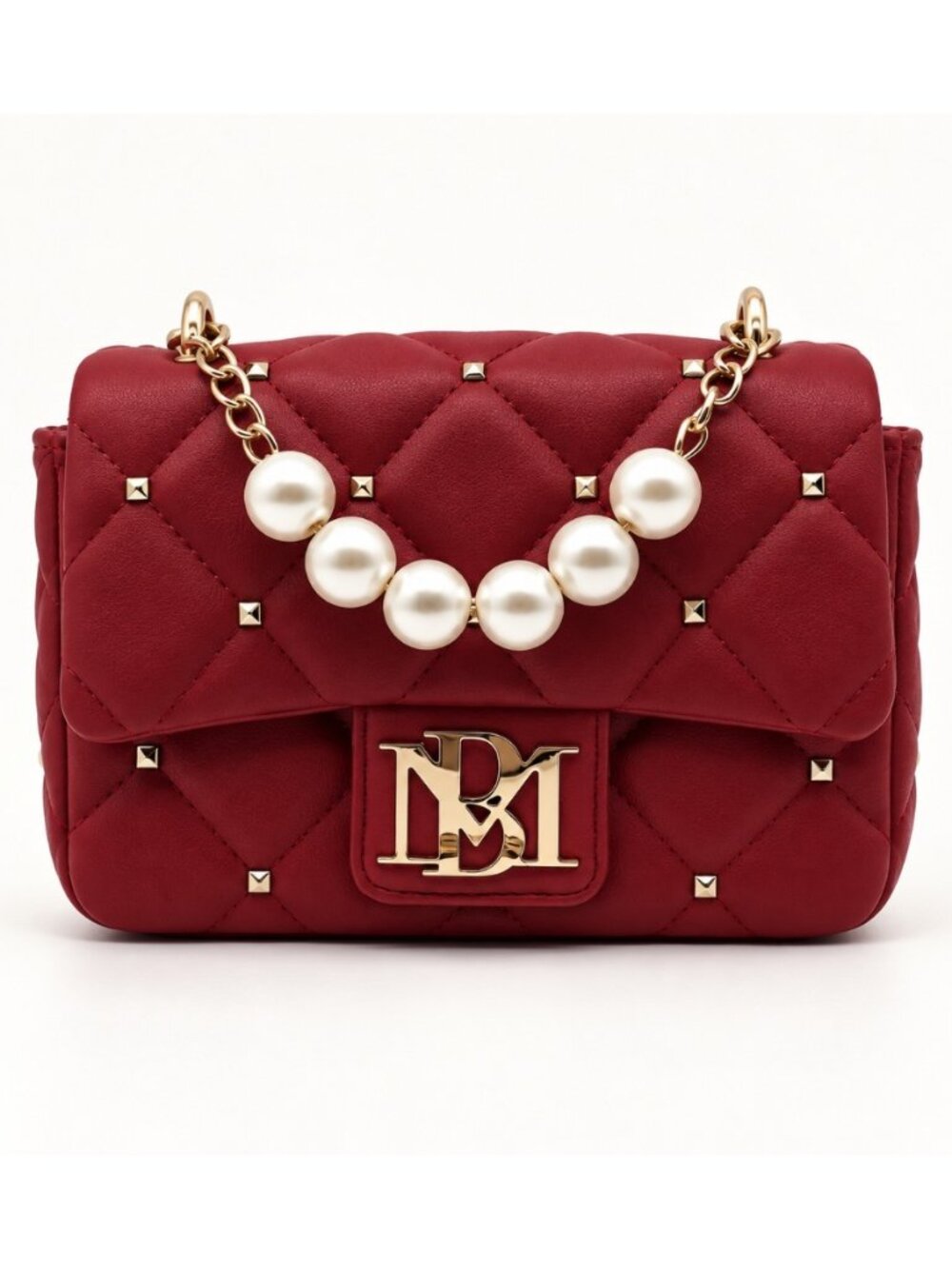 Badgley Mischka BM-4107 Wine Quilted Pearl Crossbody Bag NWT · Sizes One Size